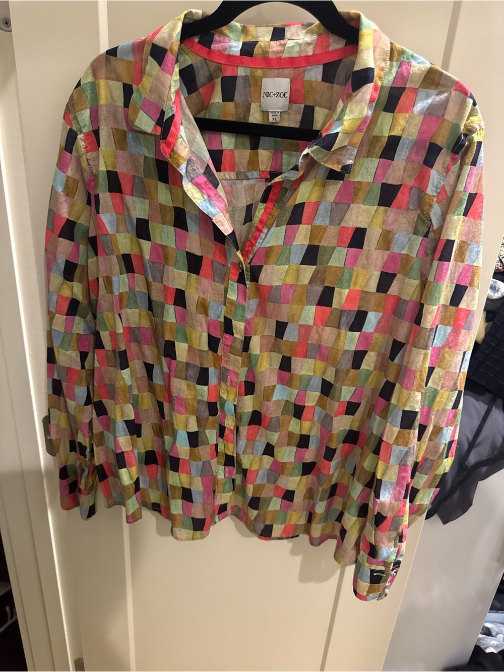 NIC+ZOE Multicolor Check Patchwork Button-Down Shirt